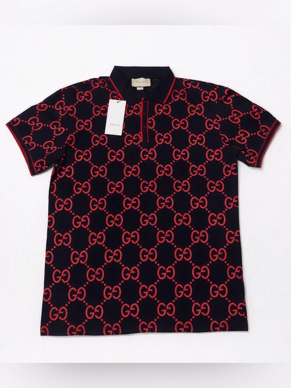 Gucci Black Polo with Red GG Allover Print